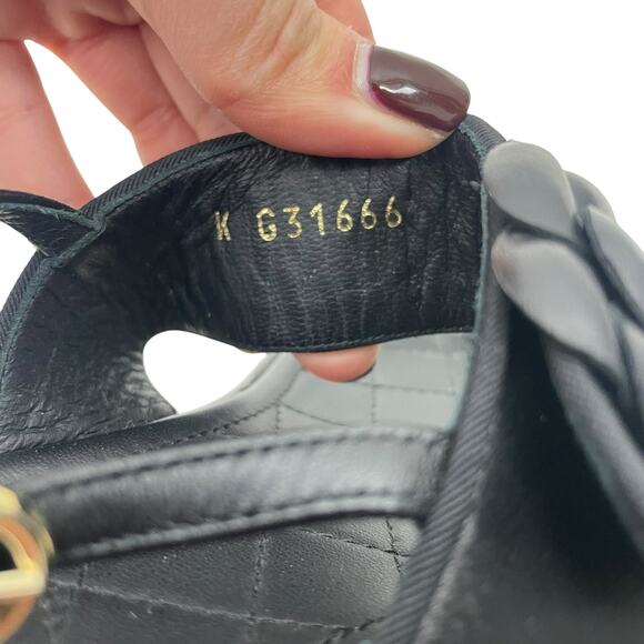 Chanel Camellia Pearl Logo Toe Ring Slingback Flat Sandal Black Size 37.5 - Picture 13 of 13